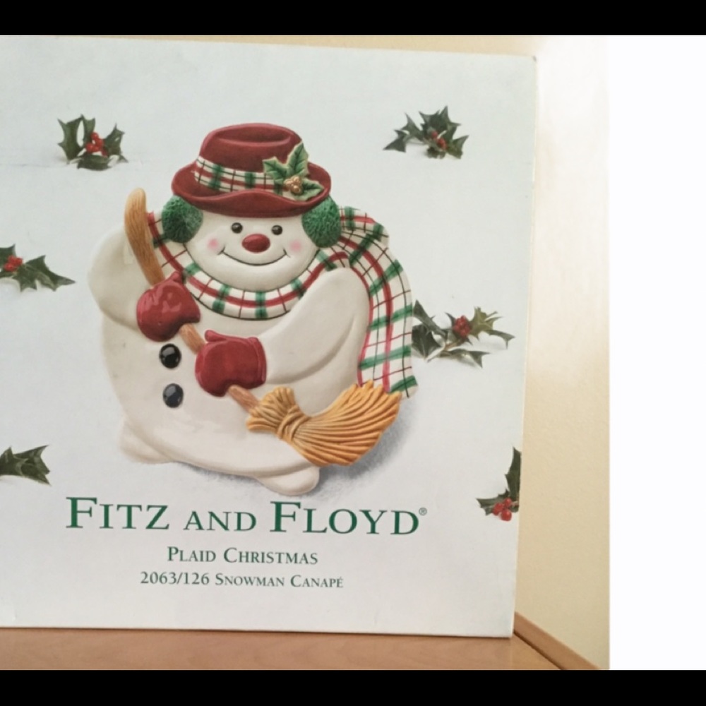 Fitz & Floyd Christmas plaid snowman canapé plate dinner decorative plate
